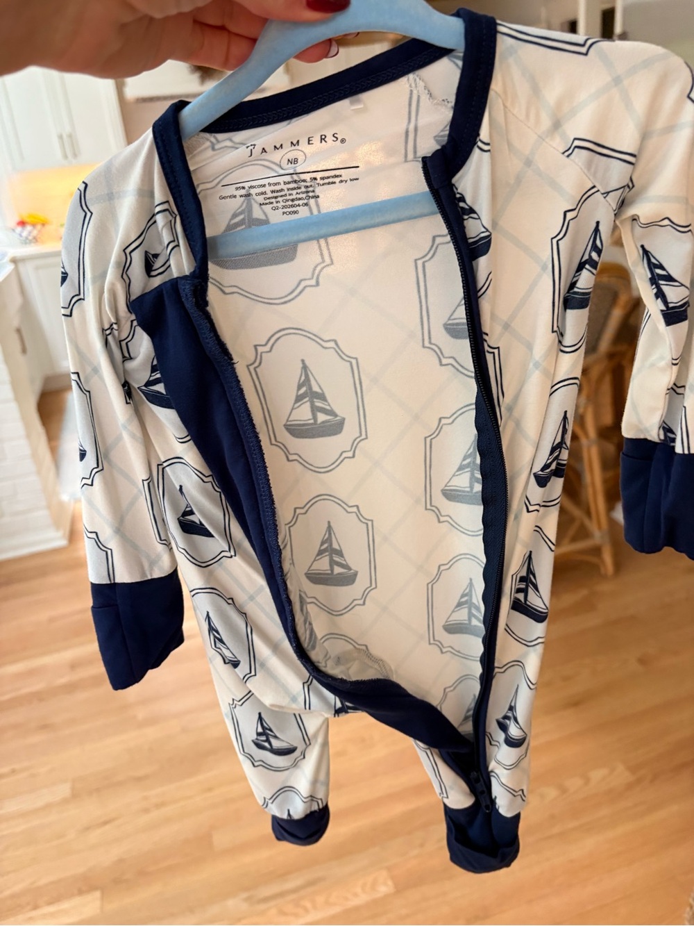 Navy & White Sailboat Infant pajamas